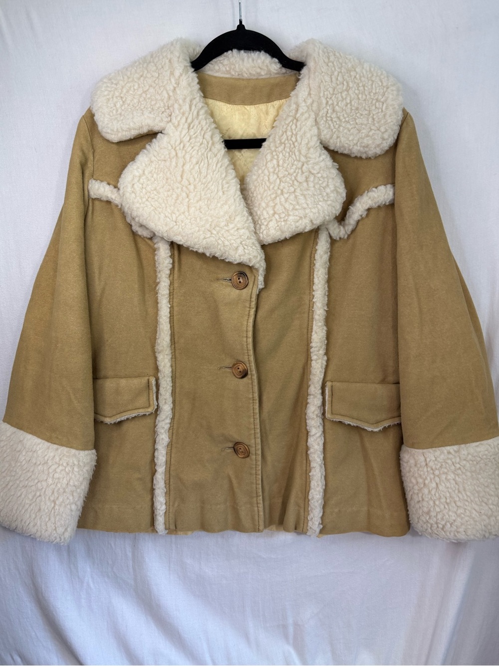 Authentic Vintage 1970’s Shearling Trim Suede Coat XL